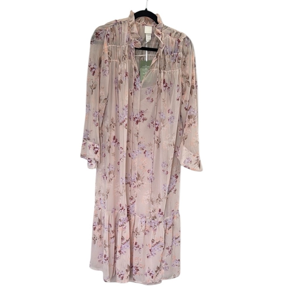 NWT H & M boho fairy feminine flowy sheer pink cottagecore floral maxi dress XS